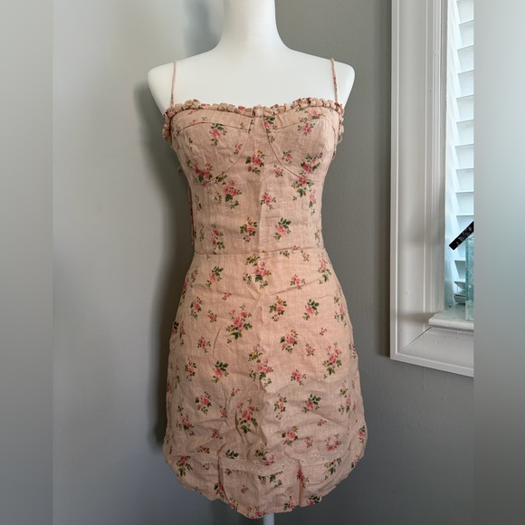 REFORMATION ANDIE MINI LINEN DRESS IN PENELOPE PINK FLORAL SIZE 8 - Picture 4 of 8